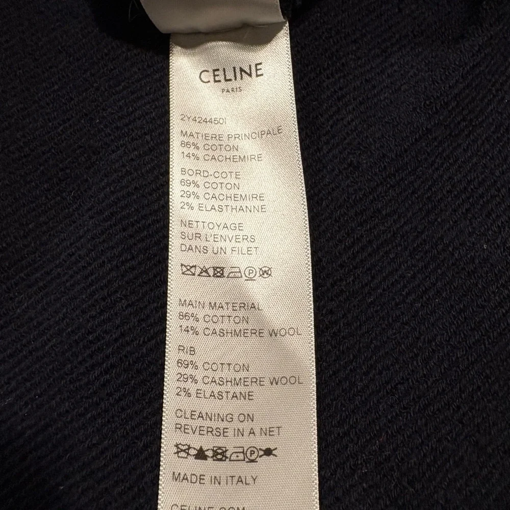 Celine Deep Blue Cotton Cashmere Crewneck Short-Sleeve Shirt "16" Logo - Picture 7 of 7